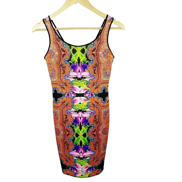 Clover Canyon Dress Orchid Trip Size Small Orange Neoprene Scuba Bodycon Sheath - Picture 3 of 7